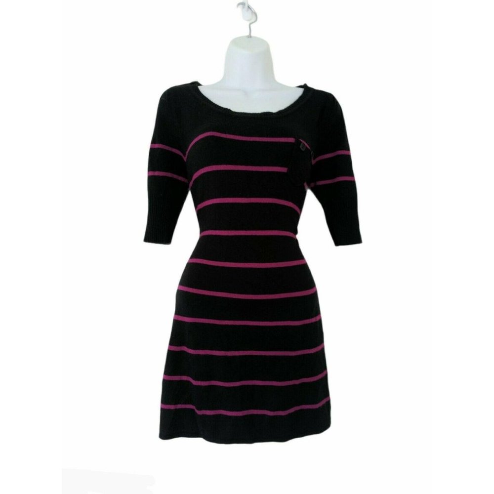 Takeout Black and Purple Striped Acrylic Sweater Dress Size L